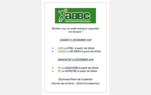 12 &amp; 13 DECEMBRE 2015 : LES MATCHES A DOMICILE