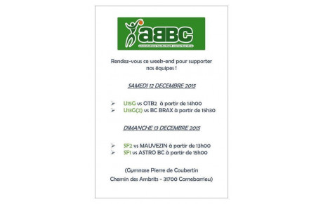12 &amp; 13 DECEMBRE 2015 : LES MATCHES A DOMICILE