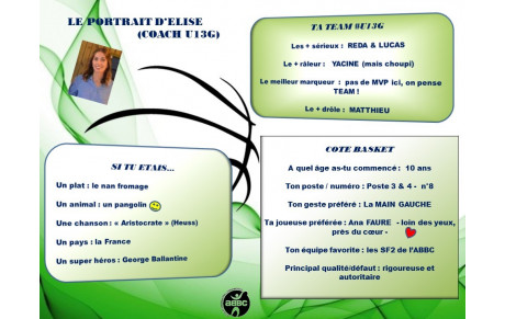 LE PORTRAIT DU JOUR : ELISE (COACH U13G)