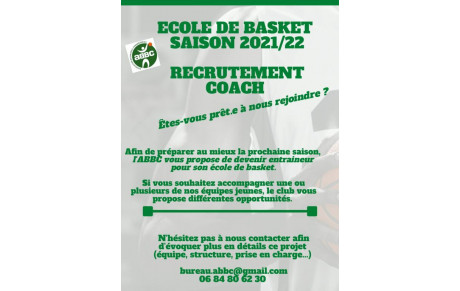 SAISON 2021-22 : RECHERCHE ENTRAINEUR ECOLE DE BASKET
