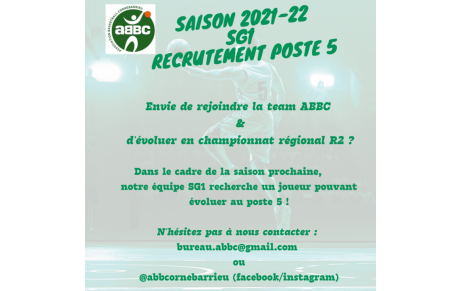 SAISON 2021-22 : SG1 - RECHERCHE JOUEUR POSTE 5