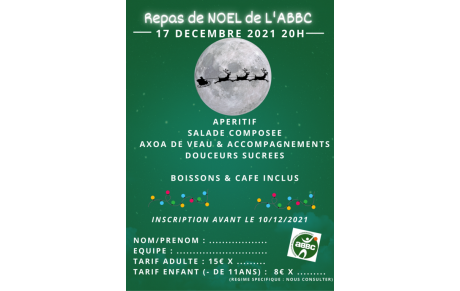 REPAS DE NOEL DE L'ABBC : VENDREDI 17 DECEMBRE 2021