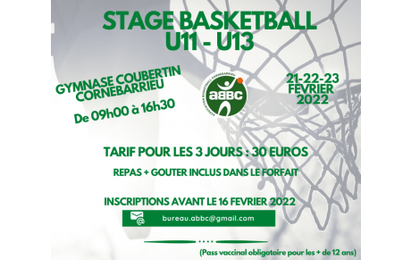 STAGE U11 &amp; U13 : 21-22-23 FEVRIER 2022