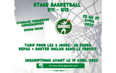 U11 &amp; U13 : STAGE DE PRINTEMPS 25 AU 27 AVRIL 2022