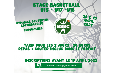 U15 U17 U18 : STAGE DE PRINTEMPS 28 &amp; 29 AVRIL 2022